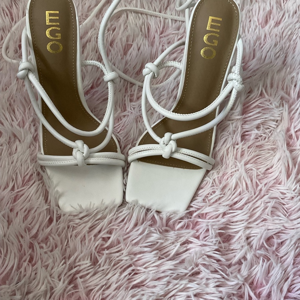 EGO White Knotted Strappy Heels